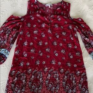 Red patterned cold shoulder dress